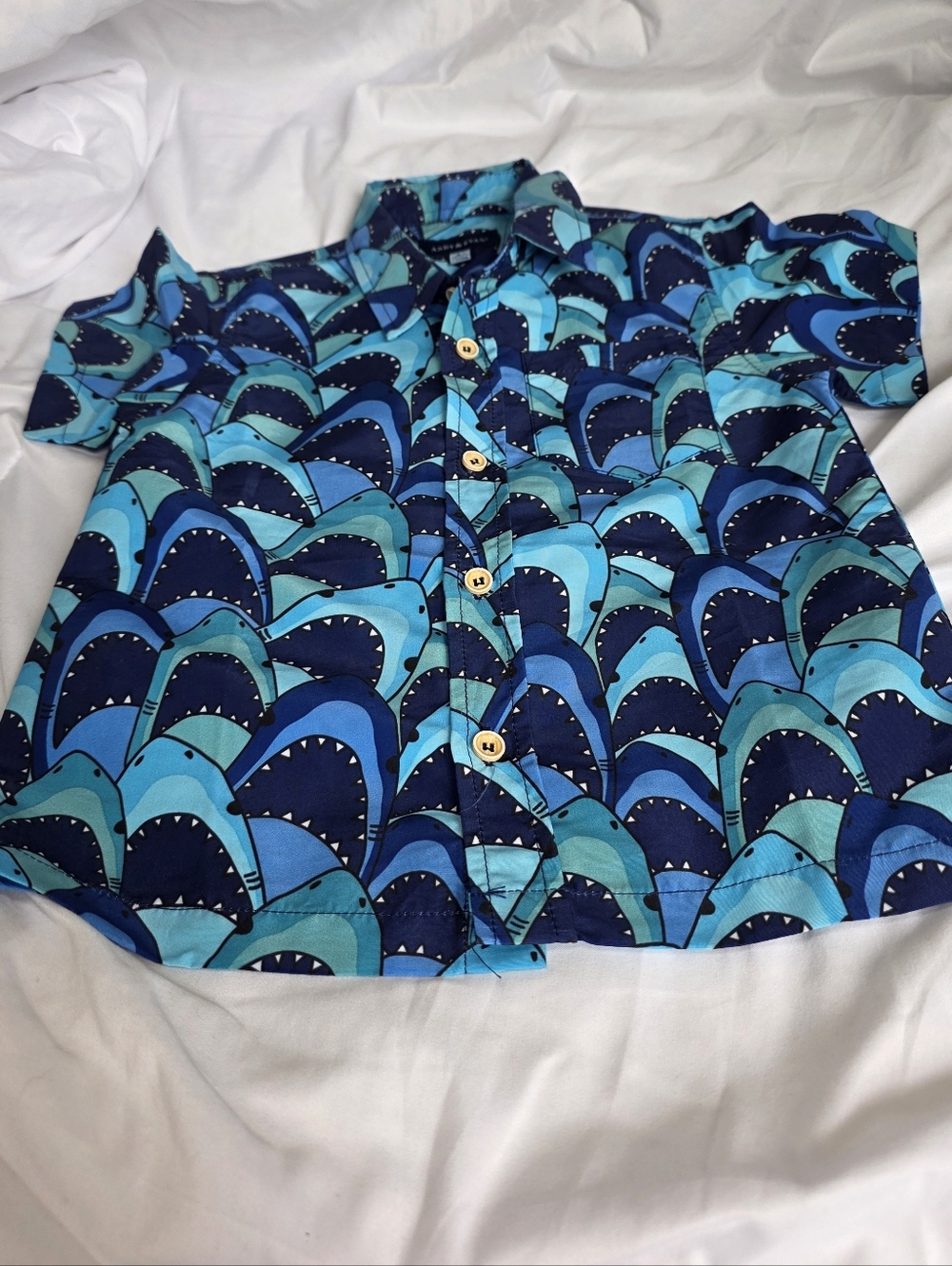 Andy & Evan Toddler Boys Blue Shark-Print Button-Up Shirt Size 4T